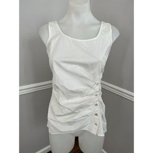 VERONICA BEARD Ruched Button Detail White Poplin Sleeveless Tank Top Size 2